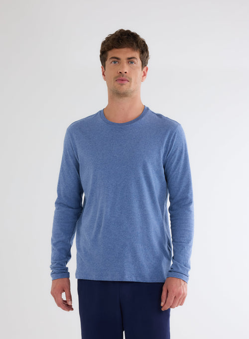 James Blue T-shirt Crew Neck Long Sleeves in Deluxe Cotton - MAJESTIC FILATURES