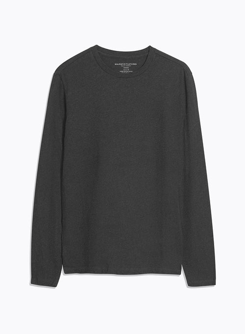 Black Heather James T-shirt Round Neck Long Sleeves in Deluxe Cotton - MAJESTIC FILATURES