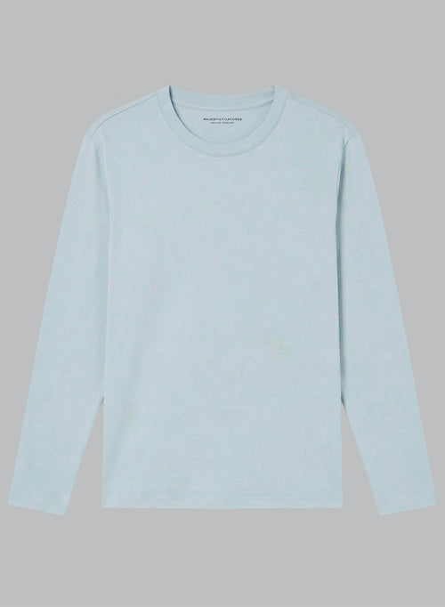 Camiseta azul claro cuello redondo manga larga en algodón orgánico - MAJESTIC FILATURES