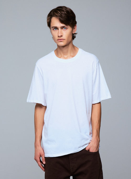 Camiseta Blanca Cuello Redondo Manga Corta en Algodón Deluxe - MAJESTIC FILATURES