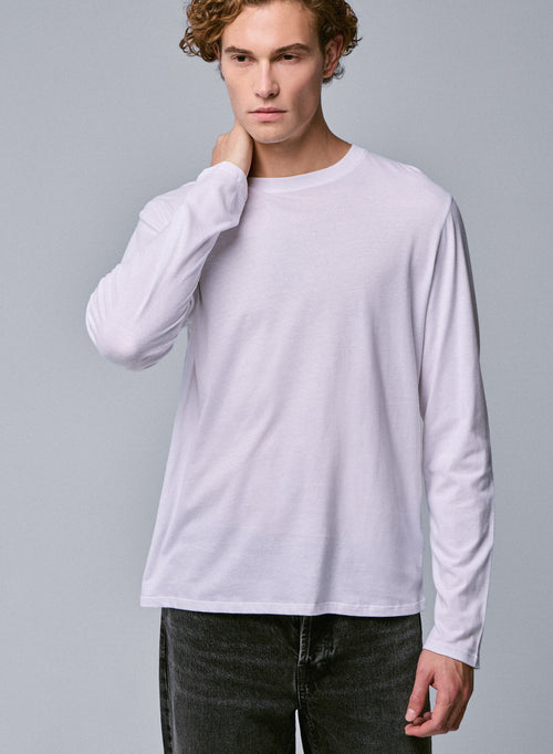 T-shirt Blanc Col Rond Manches Longues en Coton organique - MAJESTIC FILATURES