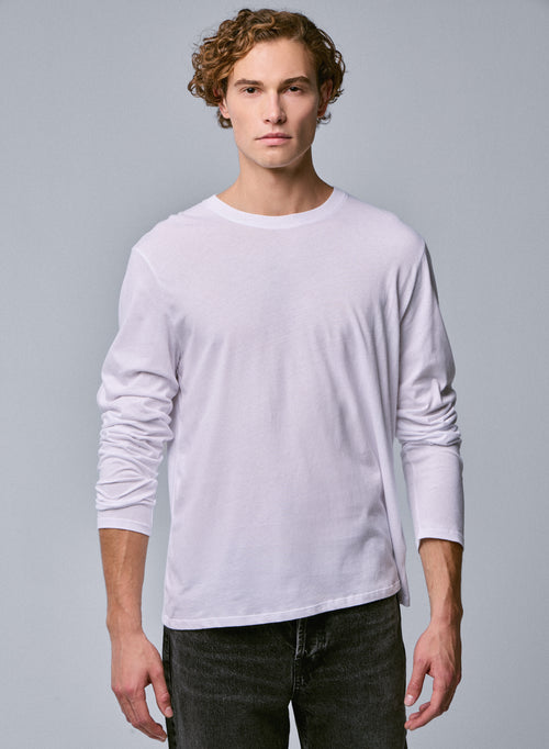 T-shirt Blanc Col Rond Manches Longues en Coton organique - MAJESTIC FILATURES