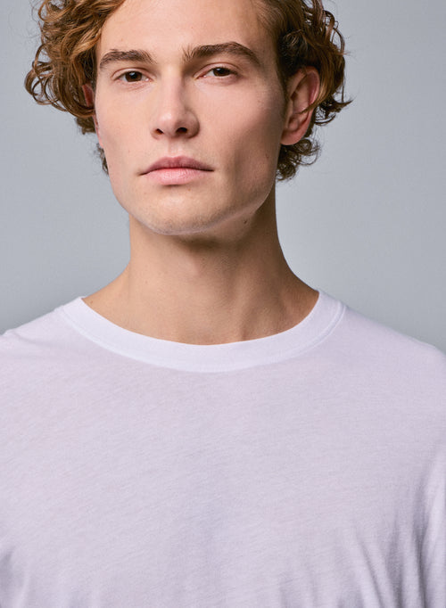 T-shirt Blanc Col Rond Manches Longues en Coton organique - MAJESTIC FILATURES