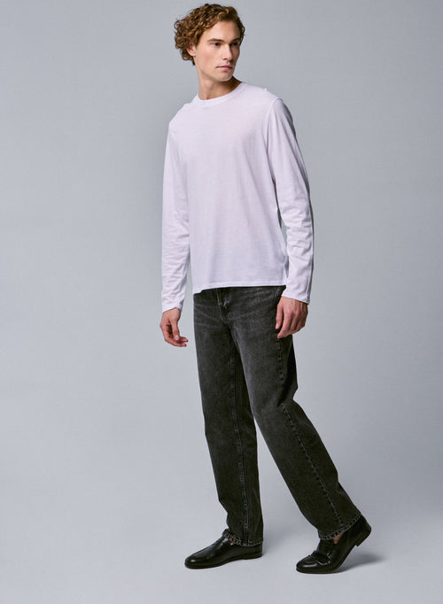 T-shirt Blanc Col Rond Manches Longues en Coton organique - MAJESTIC FILATURES