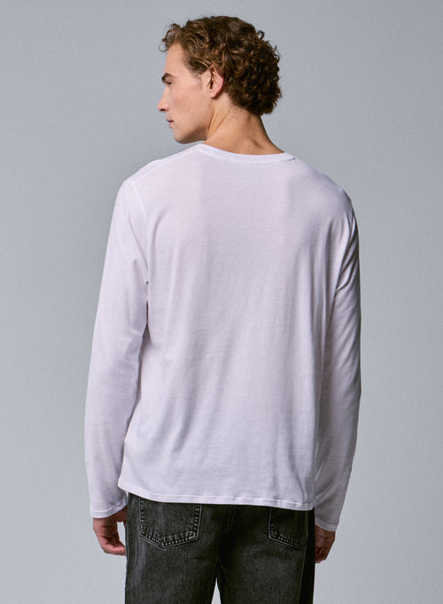 T-shirt Blanc Col Rond Manches Longues en Coton organique - MAJESTIC FILATURES