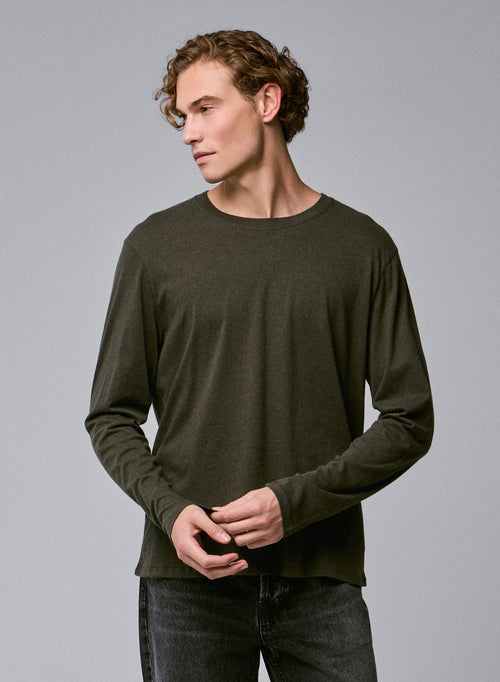 T-shirt Vert Col Rond Manches Longues en Coton organique - MAJESTIC FILATURES