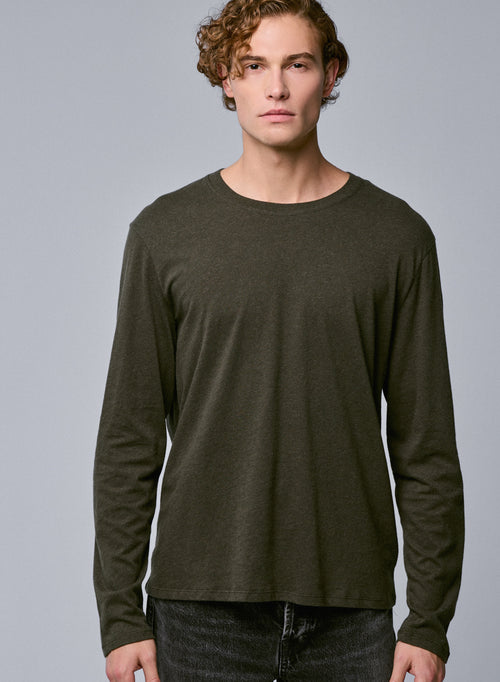 T-shirt Vert Col Rond Manches Longues en Coton organique - MAJESTIC FILATURES
