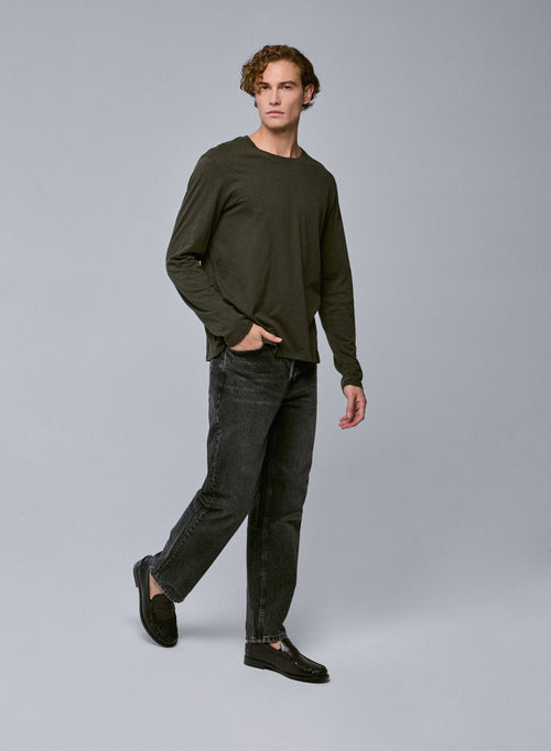 T-shirt Vert Col Rond Manches Longues en Coton organique - MAJESTIC FILATURES