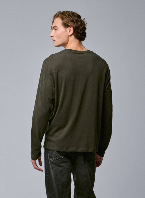 T-shirt Vert Col Rond Manches Longues en Coton organique - MAJESTIC FILATURES