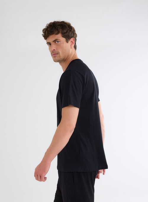 Black V-Neck Short Sleeve T-Shirt in Deluxe Cotton - MAJESTIC FILATURES