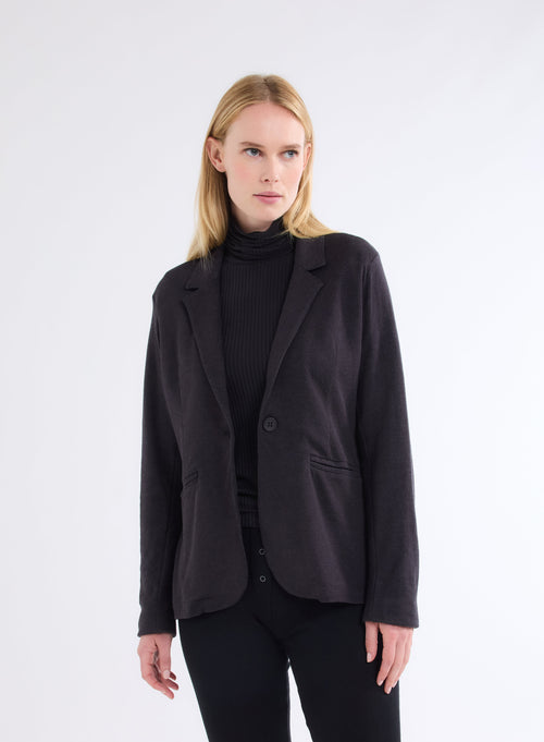 Black Long Sleeve Jacket in Organic Cotton and Cashmere - MAJESTIC FILATURES