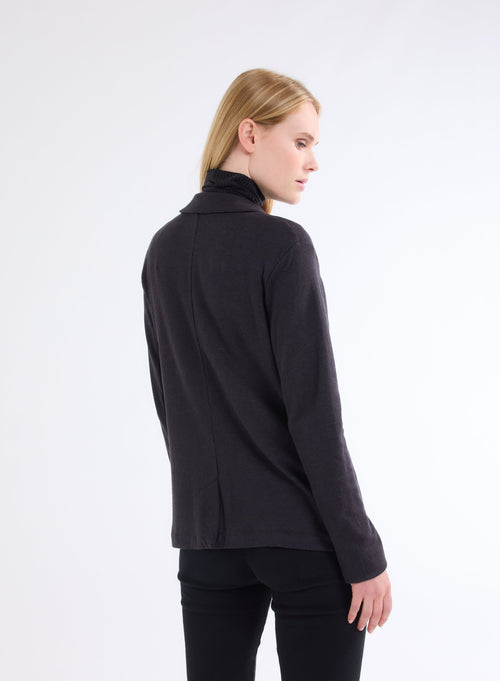 Black Long Sleeve Jacket in Organic Cotton and Cashmere - MAJESTIC FILATURES