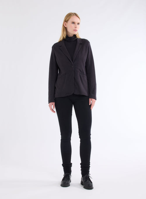 Black Long Sleeve Jacket in Organic Cotton and Cashmere - MAJESTIC FILATURES