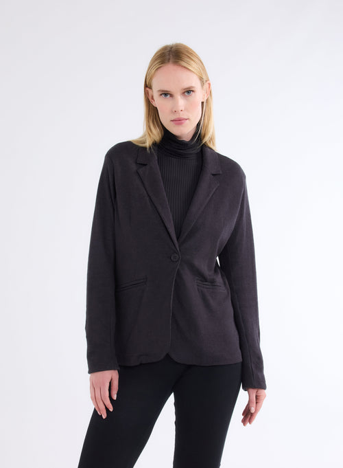 Black Long Sleeve Jacket in Organic Cotton and Cashmere - MAJESTIC FILATURES