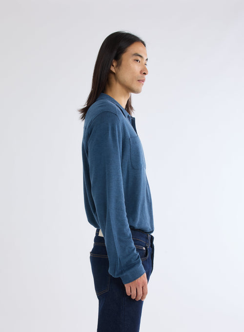 Blue Long Sleeve Cotton and Cashmere Shirt - MAJESTIC FILATURES