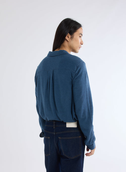 Blue Long Sleeve Cotton and Cashmere Shirt - MAJESTIC FILATURES