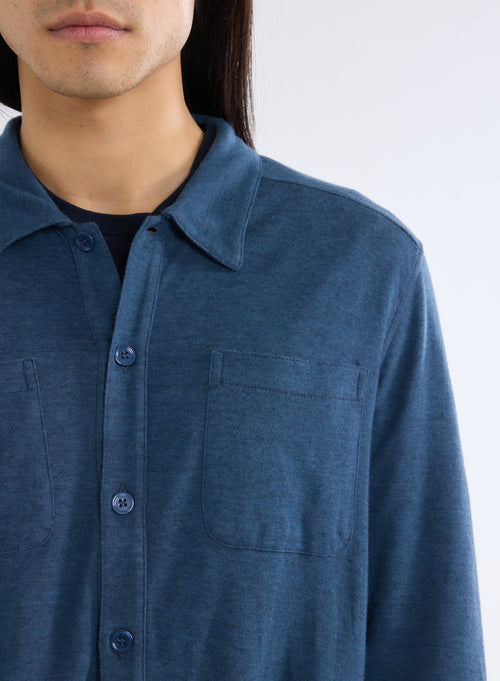 Blue Long Sleeve Cotton and Cashmere Shirt - MAJESTIC FILATURES