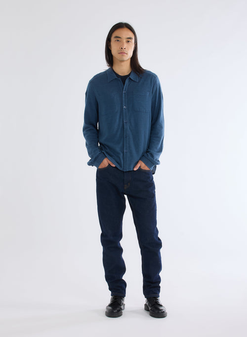 Blue Long Sleeve Cotton and Cashmere Shirt - MAJESTIC FILATURES