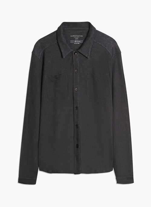 Black Long Sleeve Cotton and Cashmere Shirt - MAJESTIC FILATURES