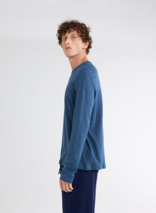 Blue Round Neck Long Sleeve T-shirt - MAJESTIC FILATURES