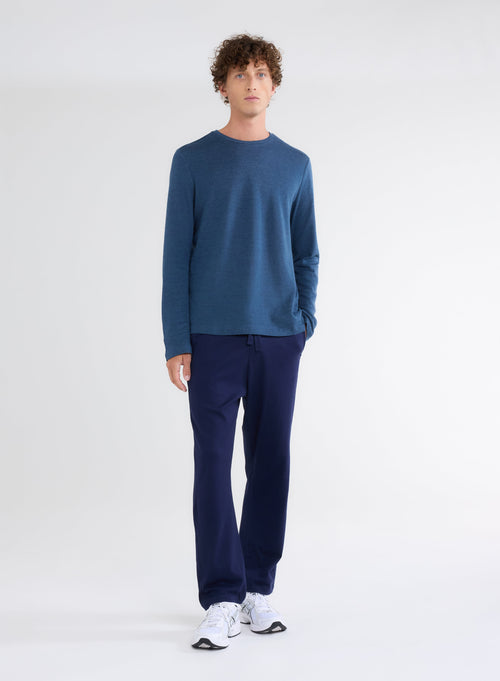 Blue Round Neck Long Sleeve T-shirt - MAJESTIC FILATURES