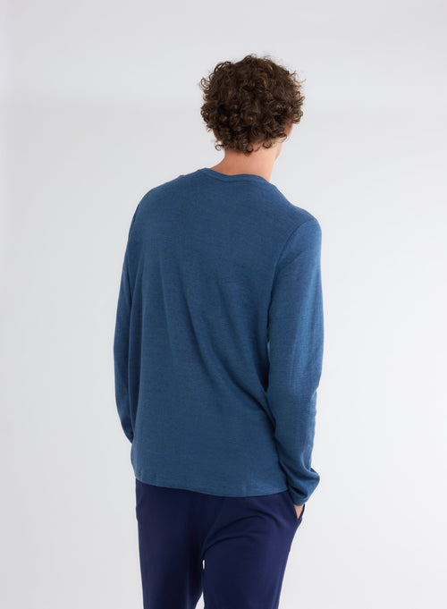 Blue Round Neck Long Sleeve T-shirt - MAJESTIC FILATURES