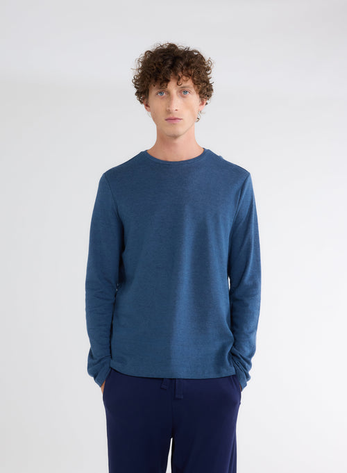 Blue Round Neck Long Sleeve T-shirt - MAJESTIC FILATURES