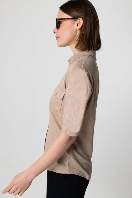 Camisa beige con mangas codos de lino/elastano - MAJESTIC FILATURES