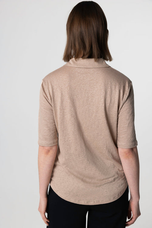 Camisa beige con mangas codos de lino/elastano - MAJESTIC FILATURES