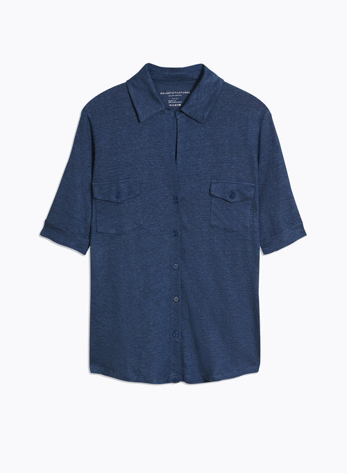 Blue Elbow Sleeve Shirt - MAJESTIC FILATURES