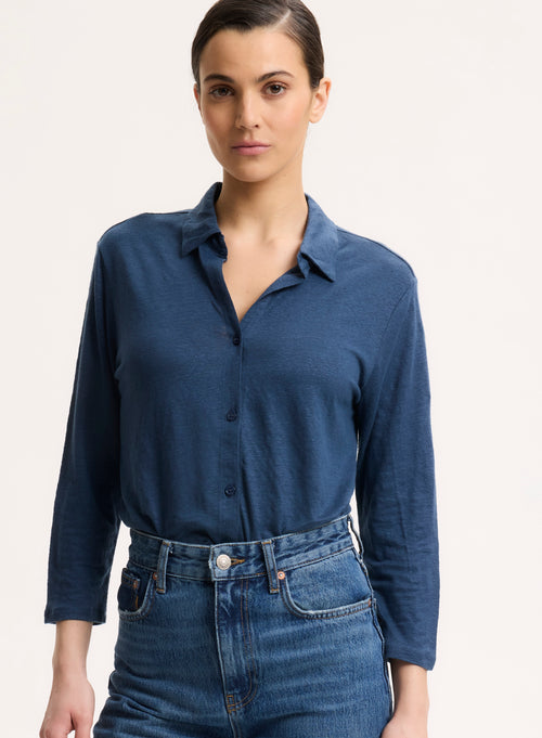 Shirt Blue Collar Shirt Three-quarter sleeves - MAJESTIC FILATURES