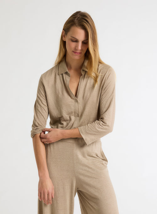 Beige shirt Three-quarter sleeves - MAJESTIC FILATURES