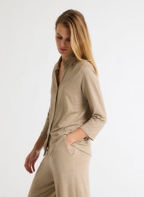 Beige shirt Three-quarter sleeves - MAJESTIC FILATURES