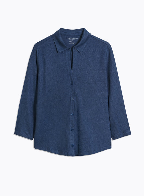 Shirt Blue Collar Shirt Three-quarter sleeves - MAJESTIC FILATURES