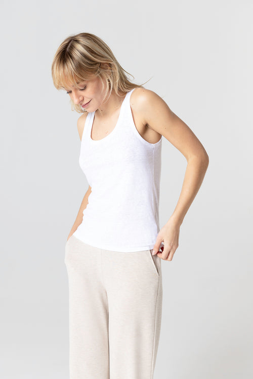 White U-Neck Tank Top in Viscose / Elastane - MAJESTIC FILATURES