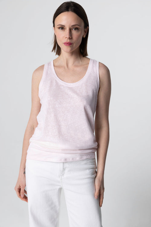 Ärmelloses Tanktop mit U-Ausschnitt aus Leinen/Elasthan in Rosa - MAJESTIC FILATURES