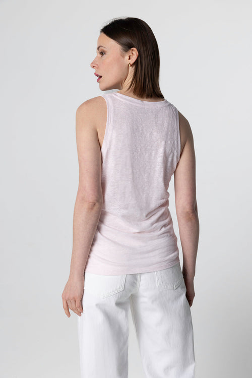 Ärmelloses Tanktop mit U-Ausschnitt aus Leinen/Elasthan in Rosa - MAJESTIC FILATURES