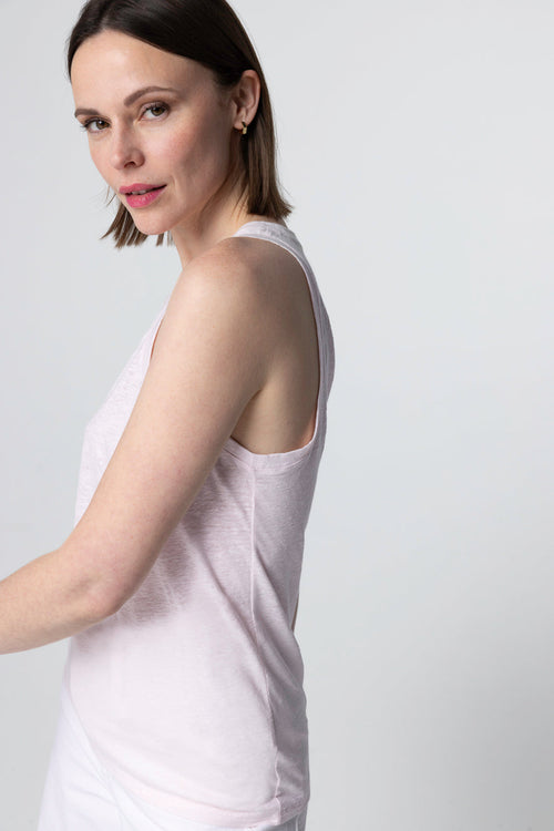 Ärmelloses Tanktop mit U-Ausschnitt aus Leinen/Elasthan in Rosa - MAJESTIC FILATURES