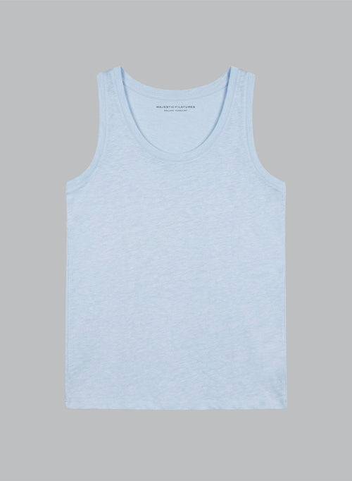 Light Blue U-neck Tank Top in Linen / Elastane - MAJESTIC FILATURES