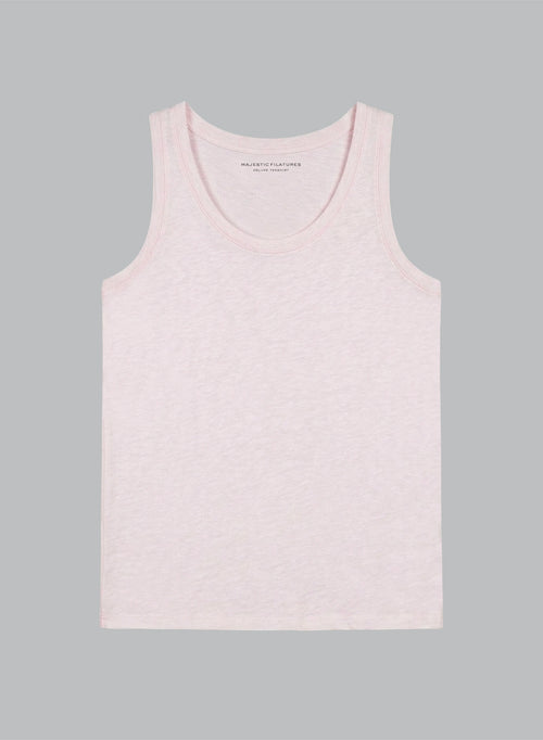 Rosa Ärmelloses Tanktop mit U-Ausschnitt aus Leinen / Elasthan  - MAJESTIC FILATURES