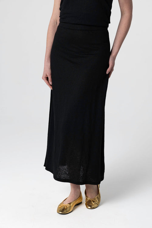 Rock aus Leinen/Elasthan in Schwarz - MAJESTIC FILATURES