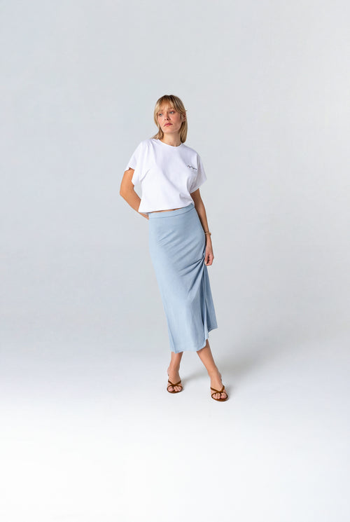 Light Blue Linen / Elastane Skirt - MAJESTIC FILATURES