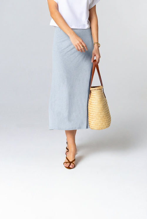 Light Blue Linen / Elastane Skirt - MAJESTIC FILATURES