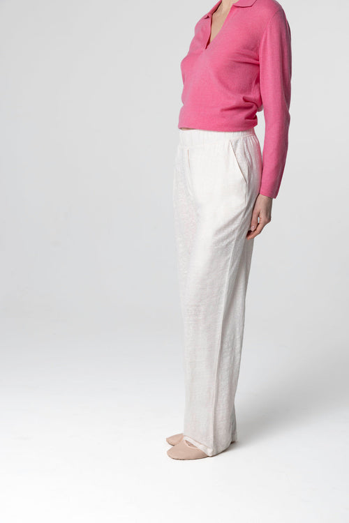 Pantalon Blanc en Lin / Elasthanne - MAJESTIC FILATURES