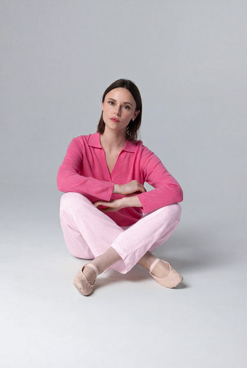 Pink Linen / Elastane Pants - MAJESTIC FILATURES