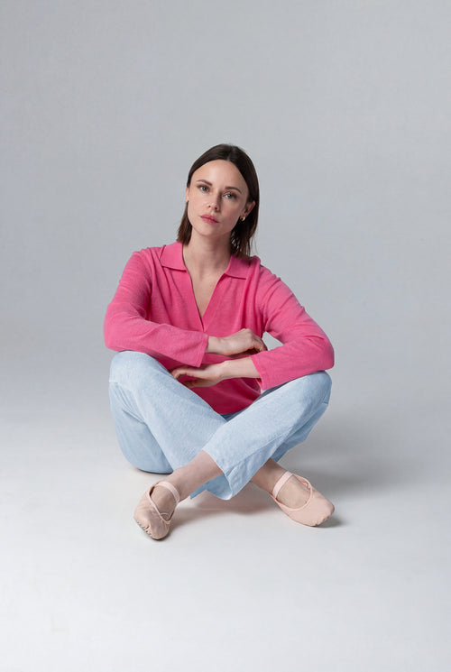 Pantalón azul claro de lino/elastano - MAJESTIC FILATURES