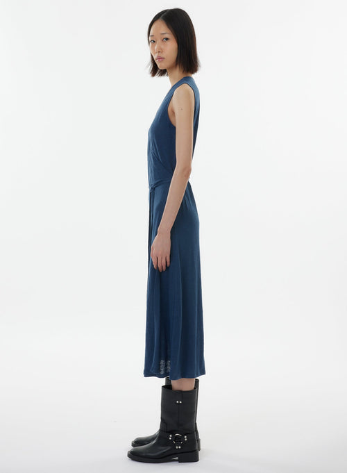 Blue Sleeveless V-Neck Dress - MAJESTIC FILATURES