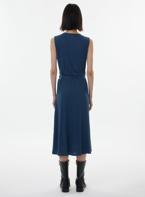 Blue Sleeveless V-Neck Dress - MAJESTIC FILATURES