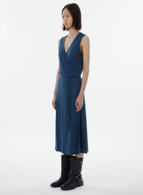 Blue Sleeveless V-Neck Dress - MAJESTIC FILATURES