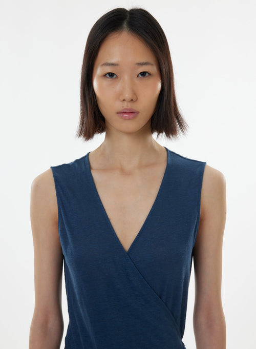 Blue Sleeveless V-Neck Dress - MAJESTIC FILATURES